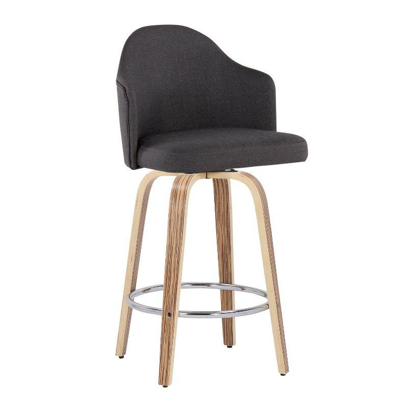 Set of 2 Ahoy Polyester/Metal/Wood Counter Height Barstools Zebra/Chrome/Charcoal - LumiSource
