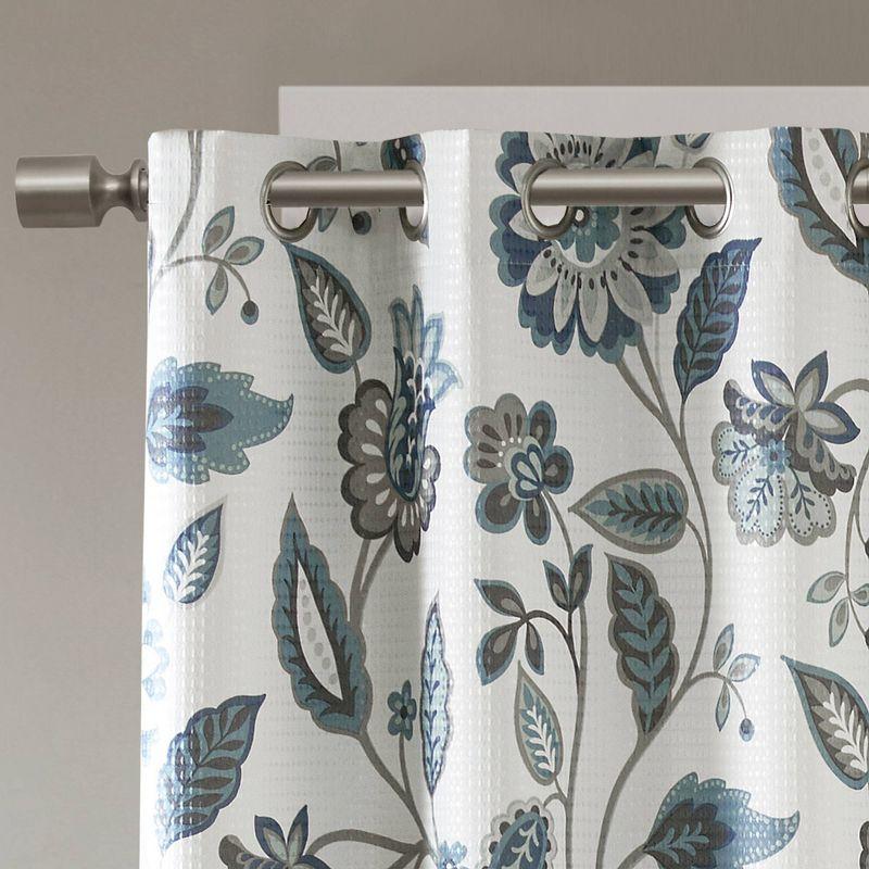 Aqua Floral Jacquard Room Darkening Grommet Curtains