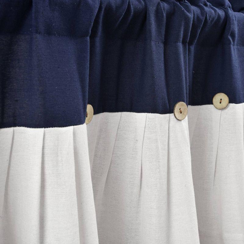 18"x52" Farmhouse Linen Button Window Valance Navy/White - Lush Décor: Classic Cotton & Linen Rod Pocket