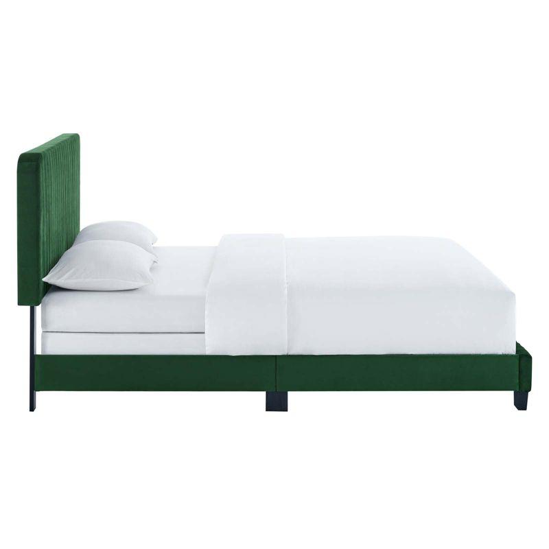 Elegant Emerald Velvet Queen Bed with Channel Tufted Headboard