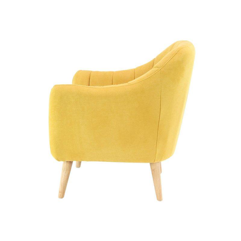 Yellow Velvet Barrel Accent Chair with Wood Legs