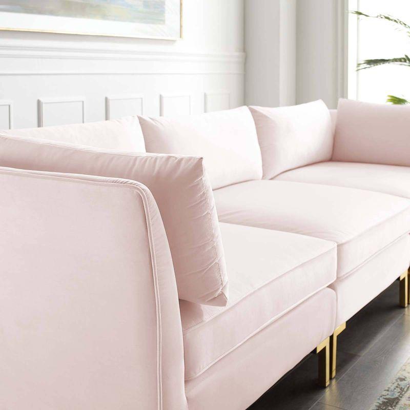 Ardent Performance Velvet Sofa Pink - Modway: Luxurious Upholstered 3-Seater with Gold Metal Legs
