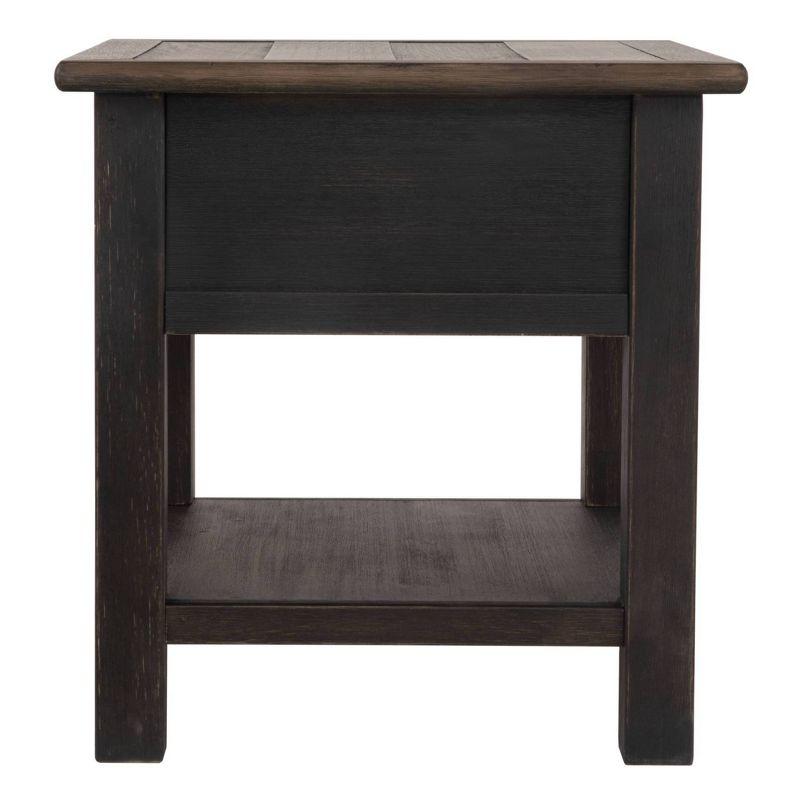 Modern Farmhouse Black-Brown Wood End Table with Storage