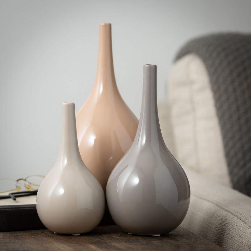 Sullivans Warm Glossy Ceramic Vase Set of 3, 10"H, 9"H & 7"H Multicolored