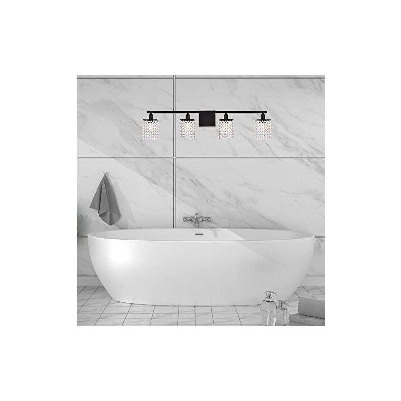 Elegant Lighting Phineas 4 lights bath sconce in black with clear crystals