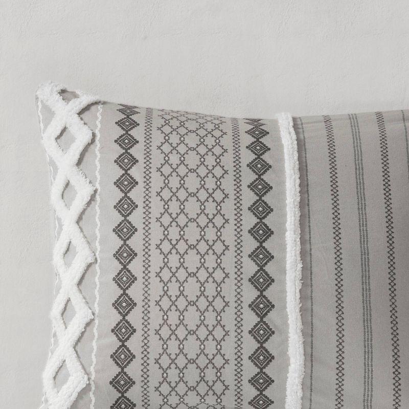 Gray Geometric Cotton King/Cal King Duvet Cover Set