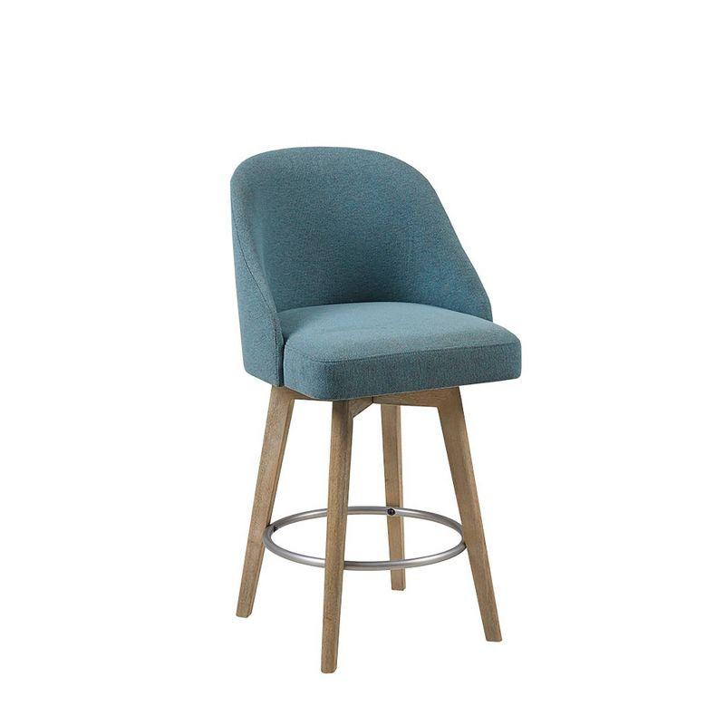 Elegant Blue Swivel Counter Stool with Metal Footrest