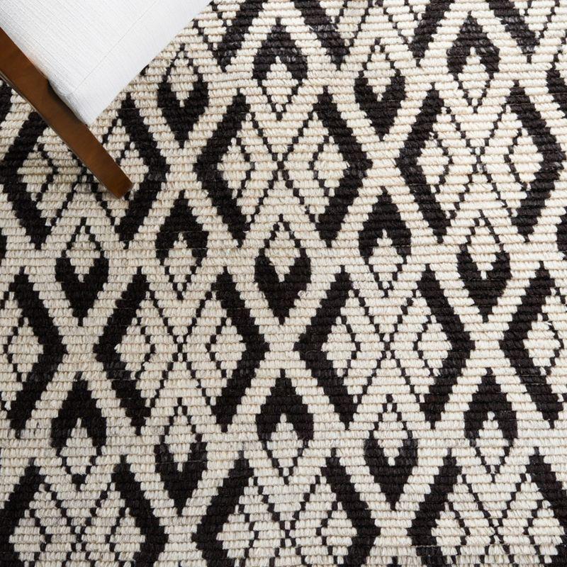 Hand-Knotted Black and Ivory Wool 8' x 10' Area Rug