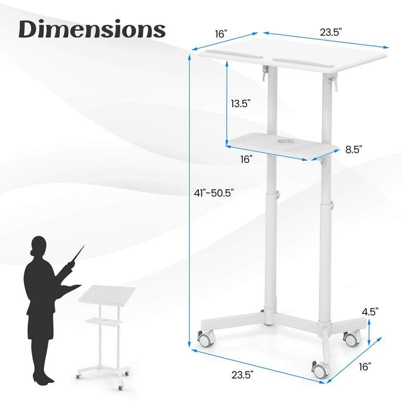 Costway 1 PCS Mobile Lectern Podium with Tilting Top Storage Tray Lockable Casters White