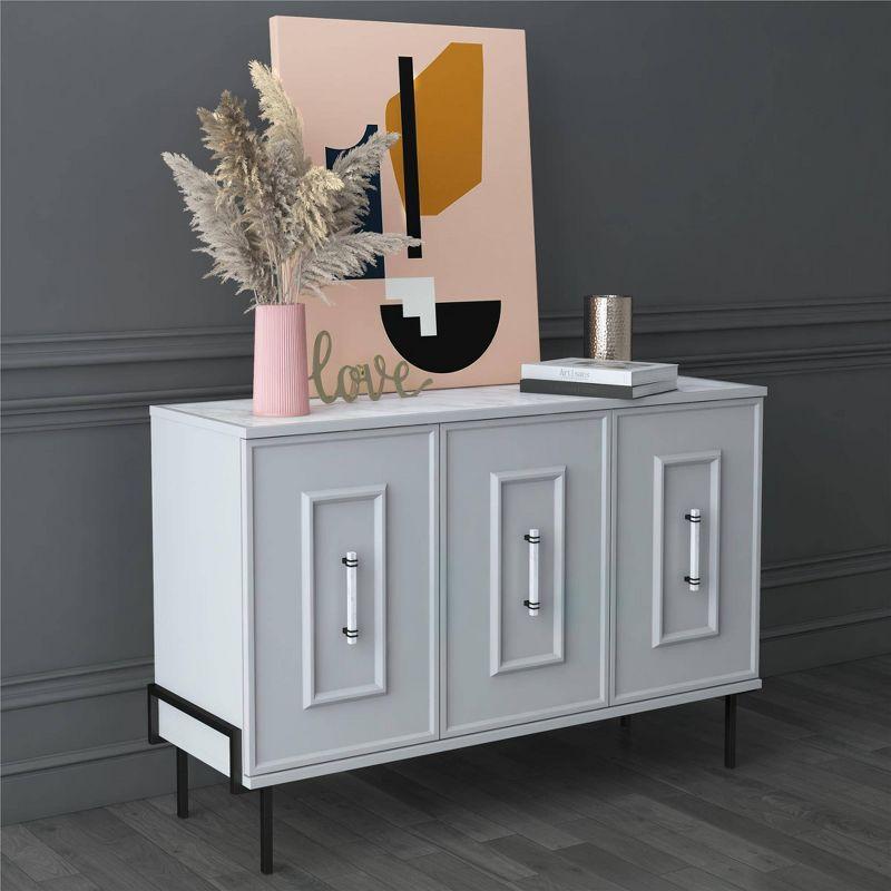 Dove Gray 3-Door Accent Cabinet with Faux Marble Top