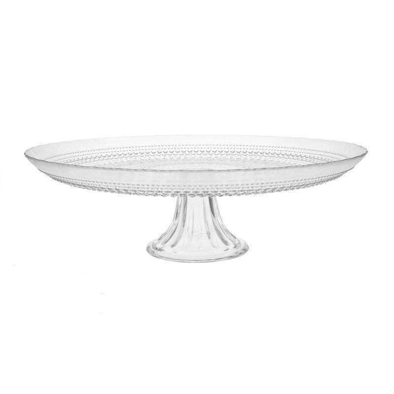 Clear Glass Pedestal Cake Stand with Beaded Detailing