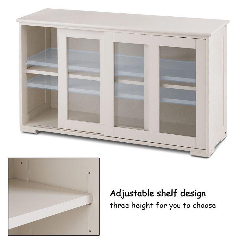 Off-White MDF Kitchen Storage Cabinet with Glass Sliding Doors