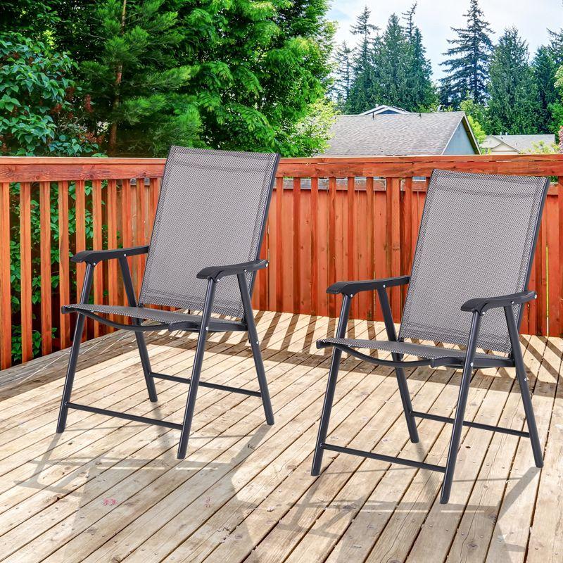 Outsunny Folding Outdoor Patio Chairs Set of 2 Stackable Portable for Deck, Garden, Camping and Travel