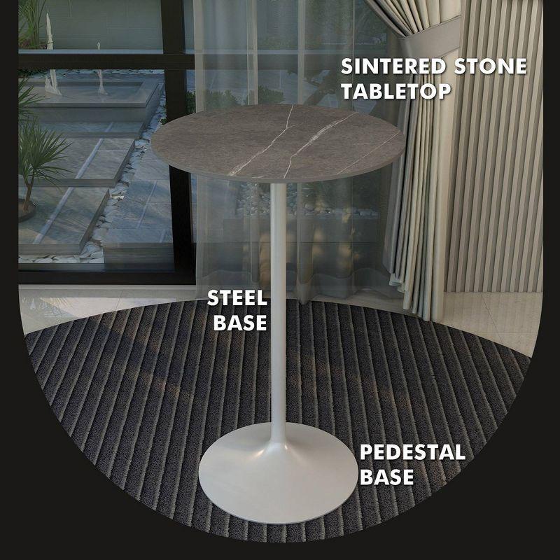Leisuremod Verve 27" Round Bar Height Dining Table - Sintered Stone Top with Modern White Pedestal Base Counter Height Table for Kitchen, Home and Pub