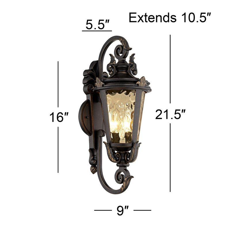 John Timberland Casa Marseille Vintage Rustic Outdoor Wall Light Fixture Bronze Scroll 21 1/2" Hammered Glass for Post Exterior Barn Deck House Porch