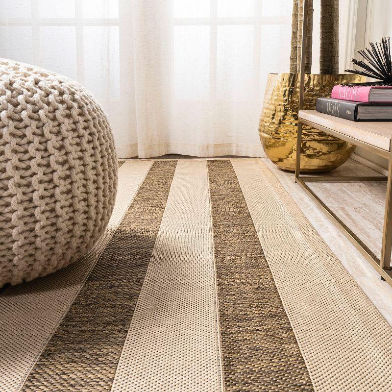 2'x8' Aveiro Wide Stripe Indoor/Outdoor Runner Rug, Beige/Brown - JONATHAN Y
