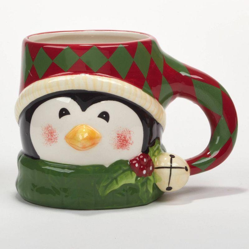 Set of 4 Festive Christmas Ceramic Mugs with 3D Characters