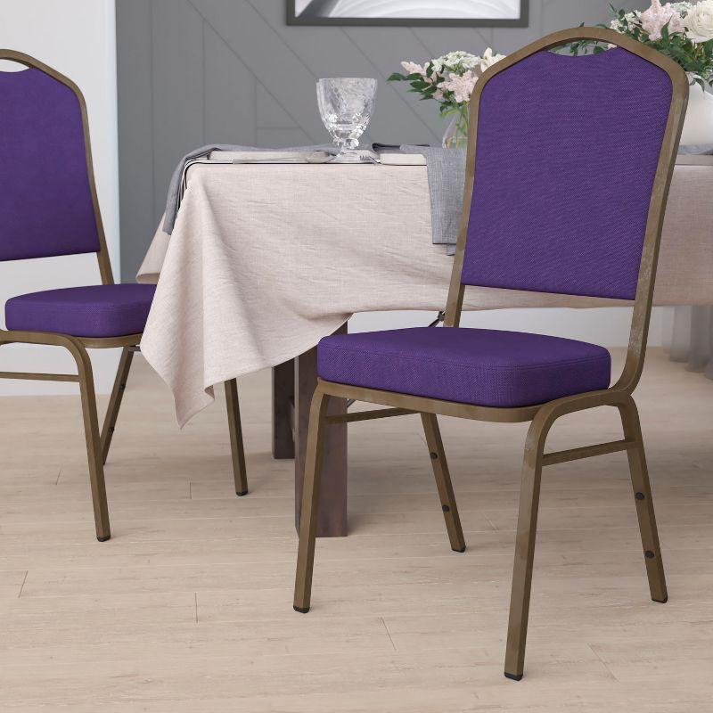 Purple Fabric and Gold Frame Stacking Banquet Chair