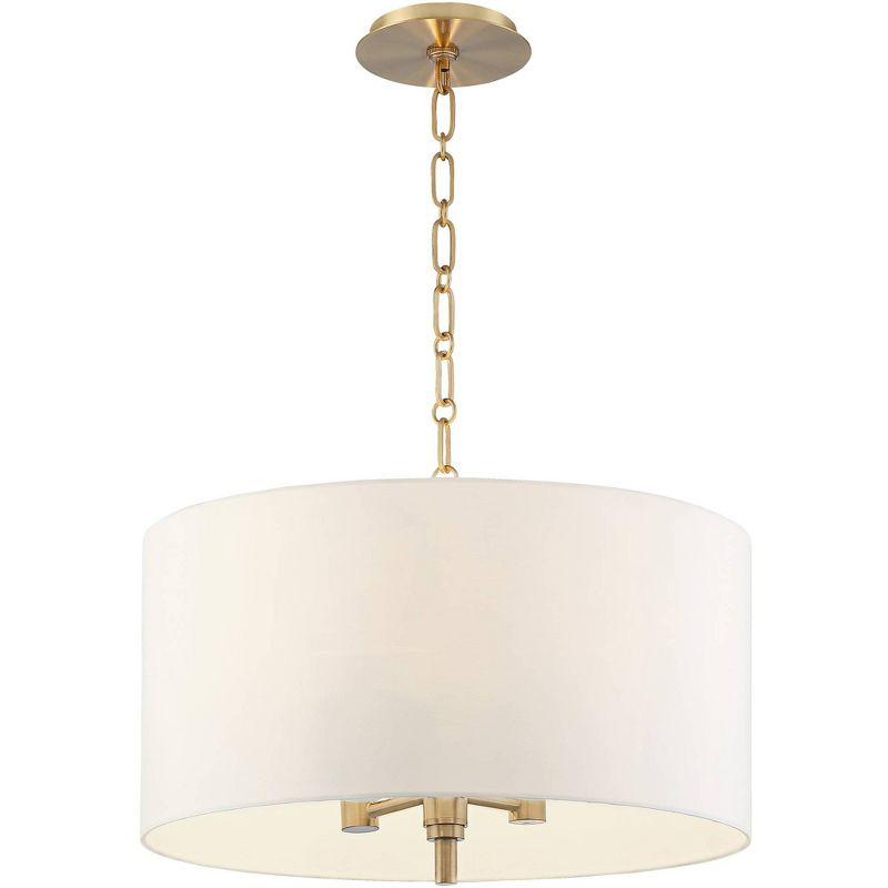 Possini Euro Design Warm Gold Pendant Chandelier 20" Wide Modern White Linen Drum Shade 4-Light Fixture for Dining Room Foyer Kitchen Island Entryway