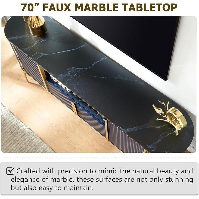SinCiDo 70" Luxury TV Stand w/Faux Marble Top, Modern TV Console for TVs Up to 80 inches, Navy Blue