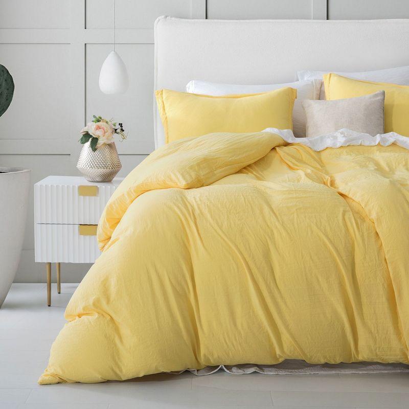 Yellow King Size Washed Crinkle Duvet Cover Set