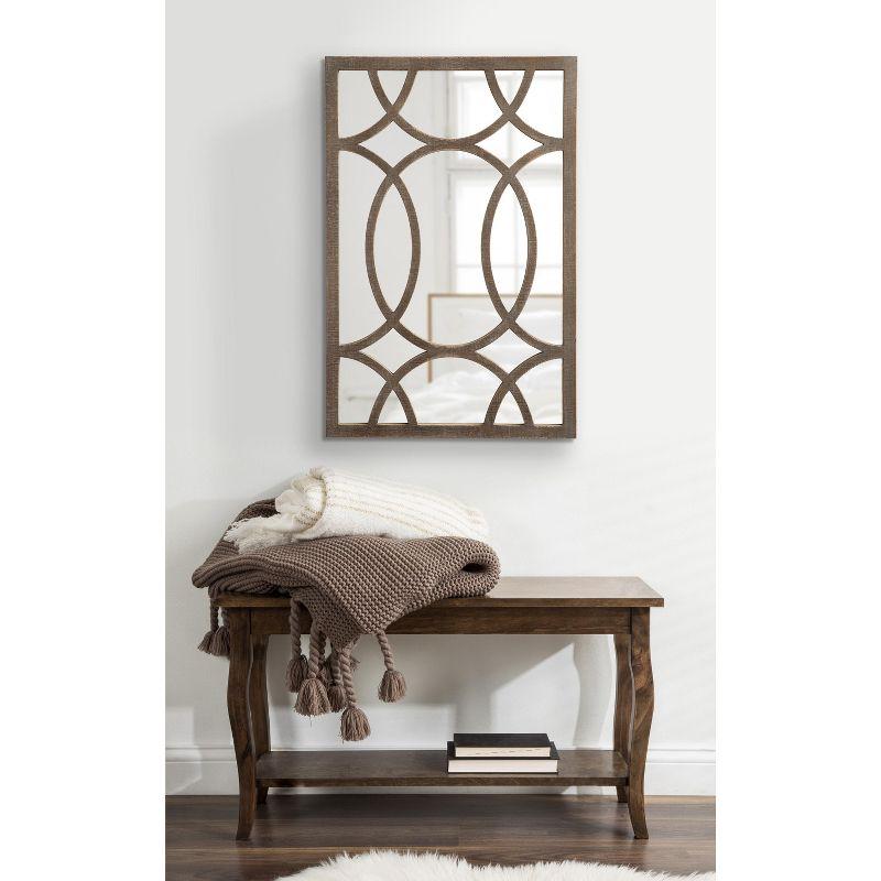 Tolland Farmhouse Fretwork Wooden Wall Mirror, 24x36, Rustic Brown