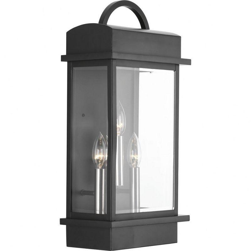 Progress Lighting Santee 3-Light Outdoor Wall Lantern in Black Steel with Beveled Glass Shade