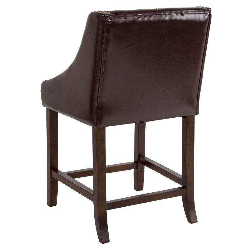 Hadleigh 32'' Transitional Brown LeatherSoft Tufted Walnut Counter Stool