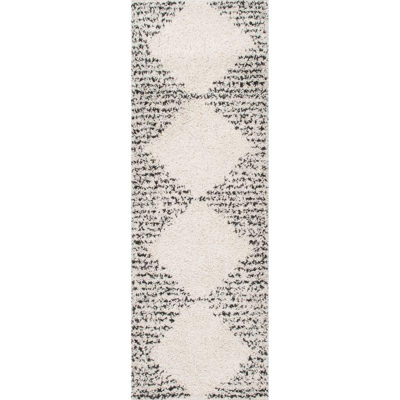 Nuloom Scarlette Diamond 2x6 Runner Shag Indoor Area Rug for Living Room Bedroom Dining Room Nursery Entryway Hallway, Off White/Charcoal