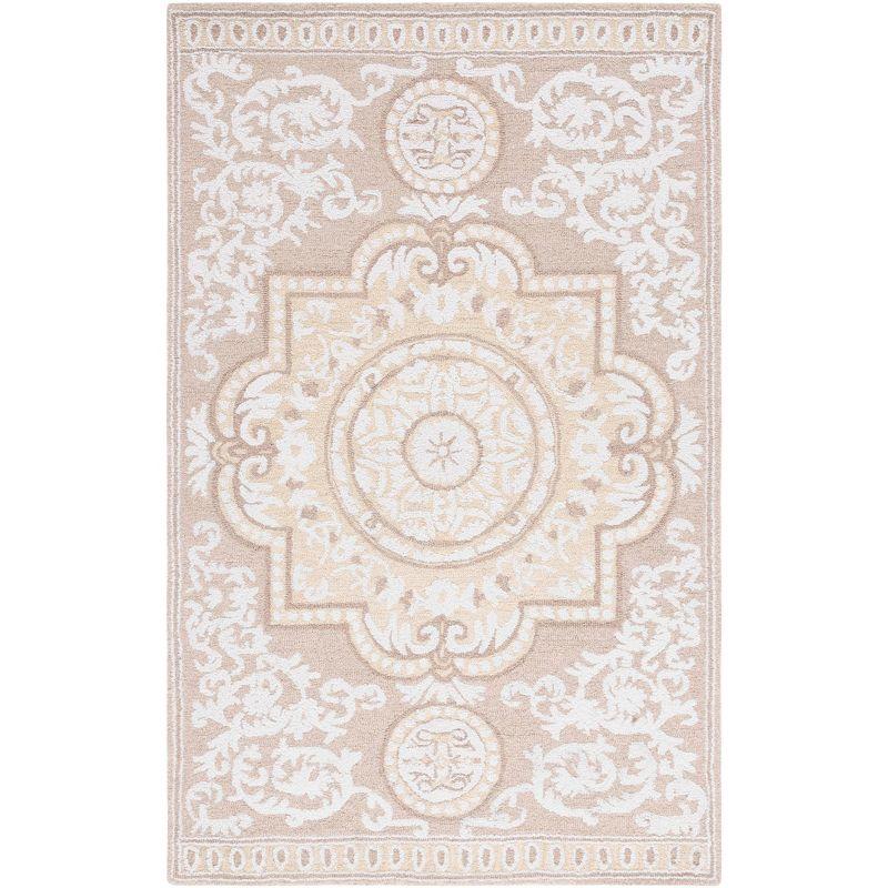 Ivory and Beige Rectangular Tufted Wool Area Rug