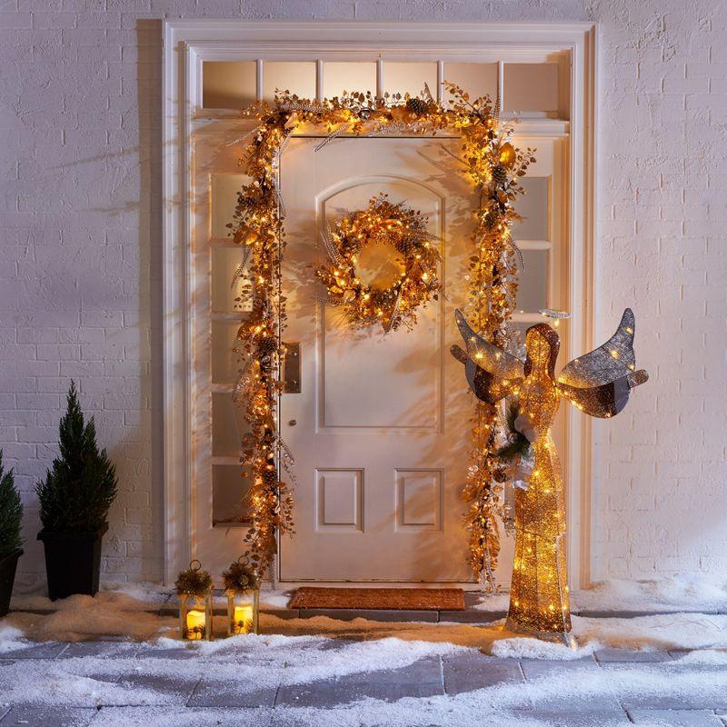 BrylaneHome Pre-Lit Gold & Silver Wreath - Gold Silver Lights