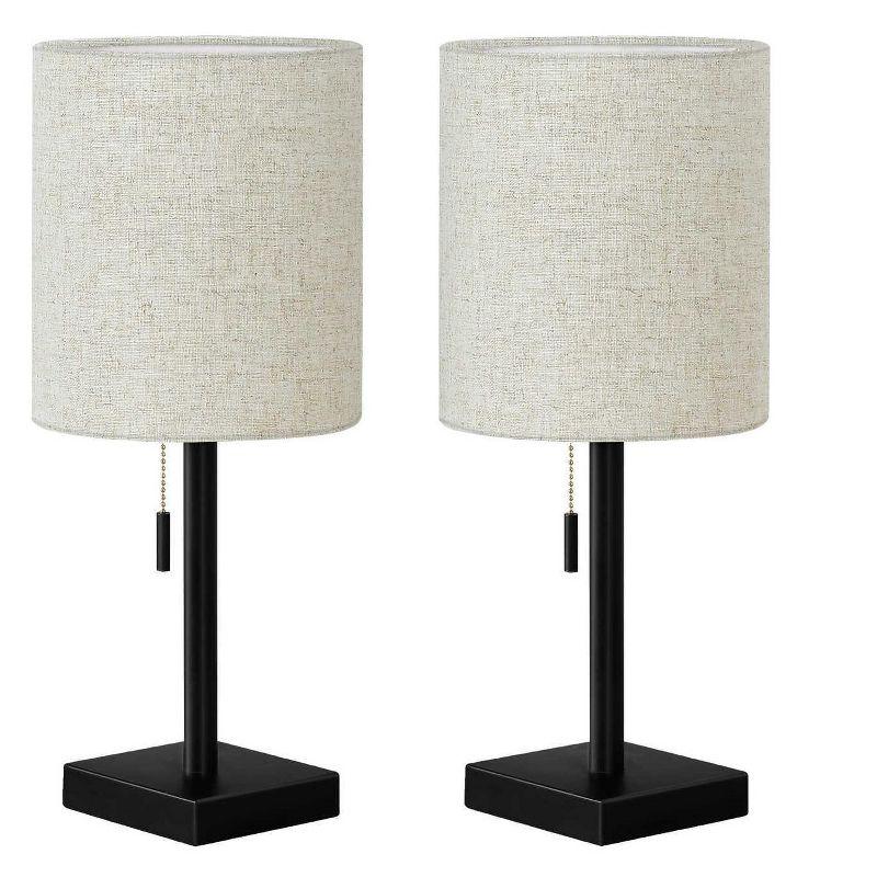 Monarch Specialties Lighting Set Of 2 17inchH Table Lamp Usb Port Included Black Metal Beige Shade Contemporary