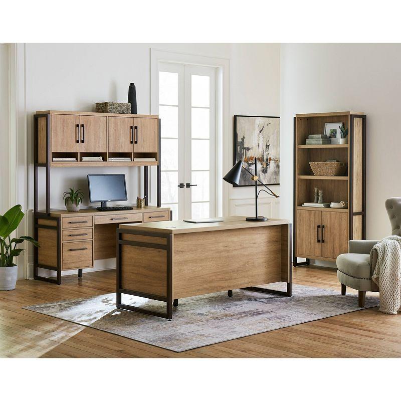 Mason Light Brown Wood Executive Desk with Hutch and Filing Cabinet