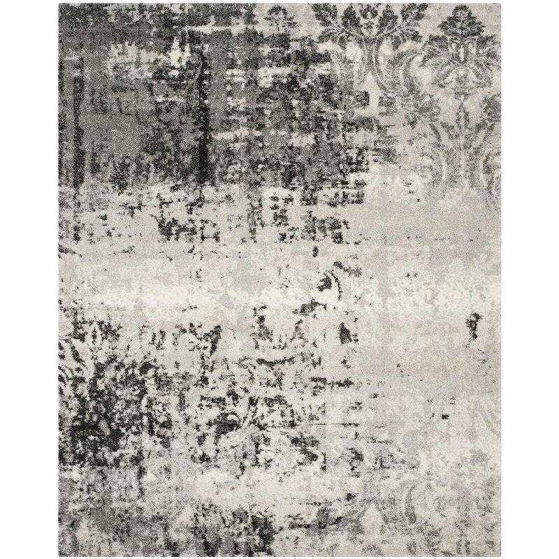 Retro Light Grey and Dark Grey Abstract Shag Area Rug