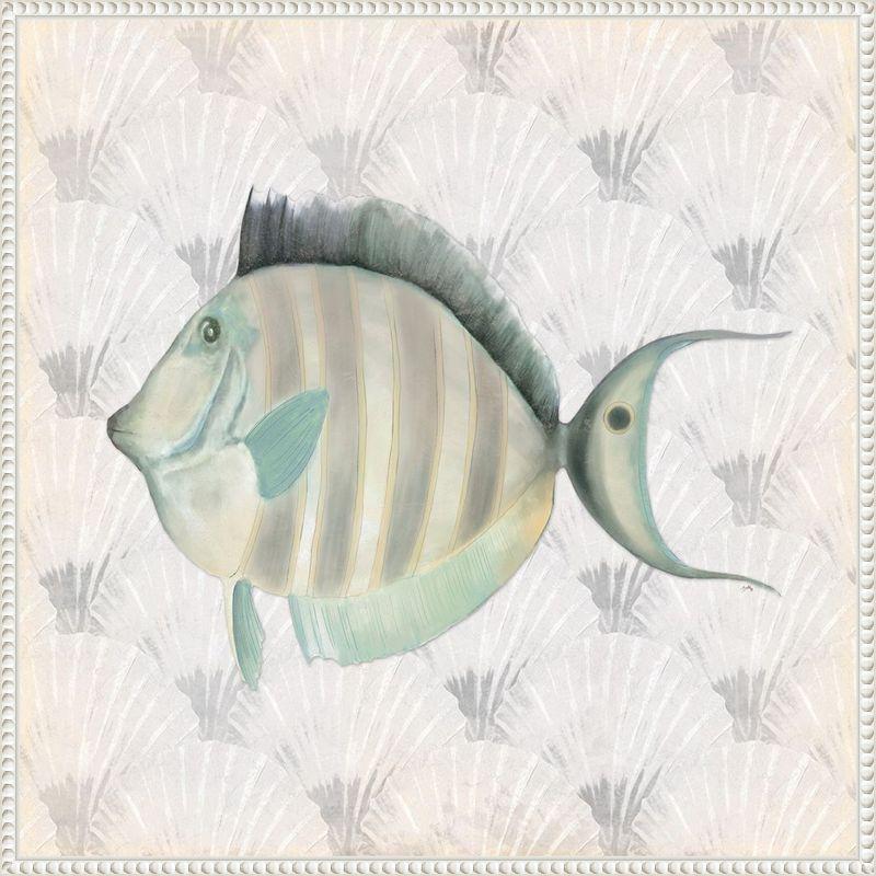 Neutral Vintage Fish Canvas Art with Beaded Frame