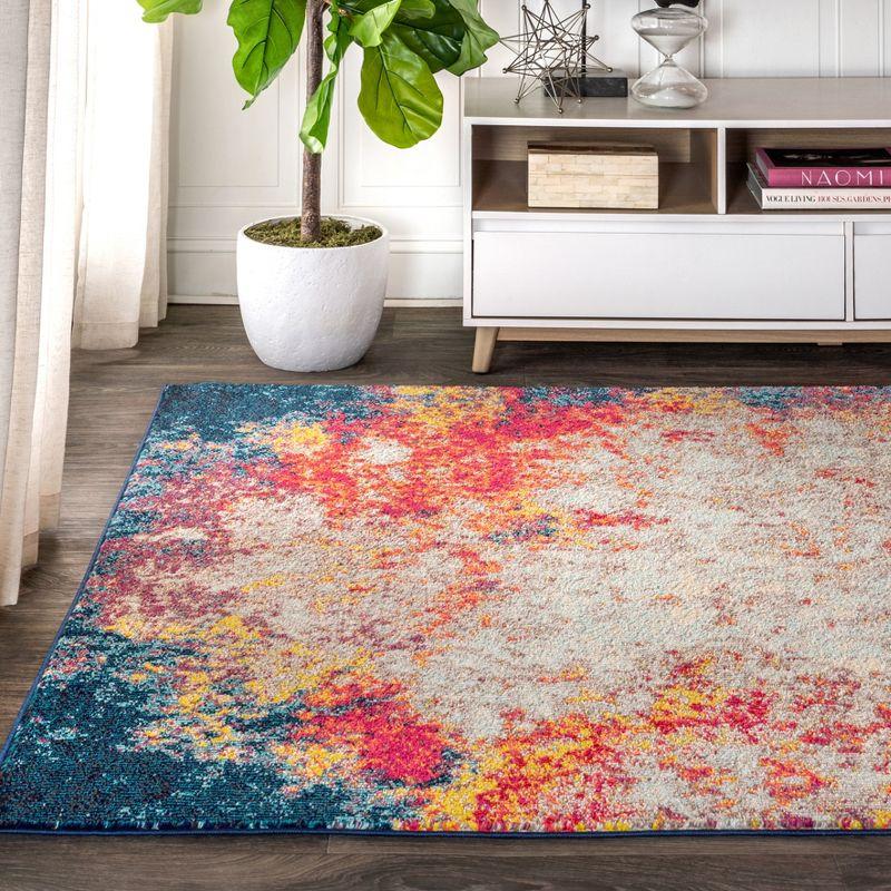 Cream/Blue Abstract Synthetic 8' x 10' Easy-Care Area Rug