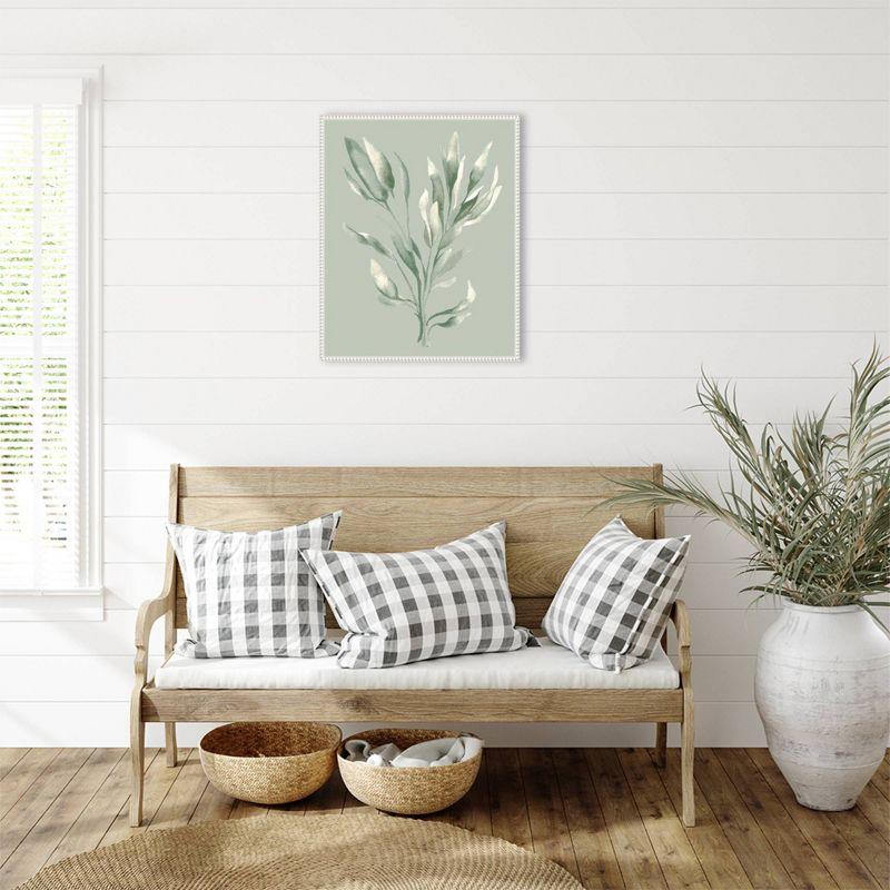 23"x28" Tonal Green Ferns II by Elizabeth Medley Framed Canvas Wall Art Print White - Amanti Art