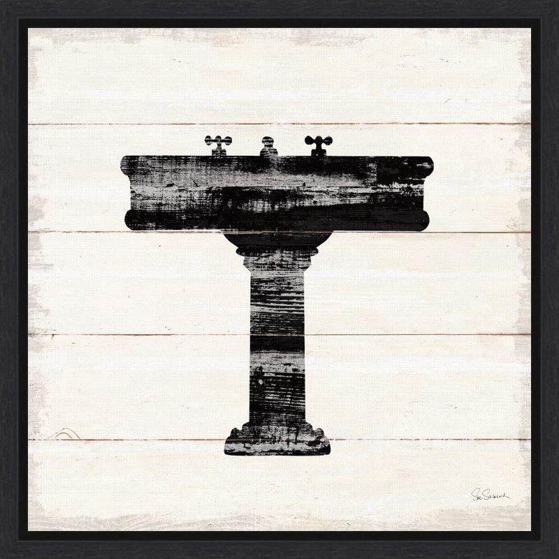 Black and Ivory Vintage Sink Framed Canvas Wall Art