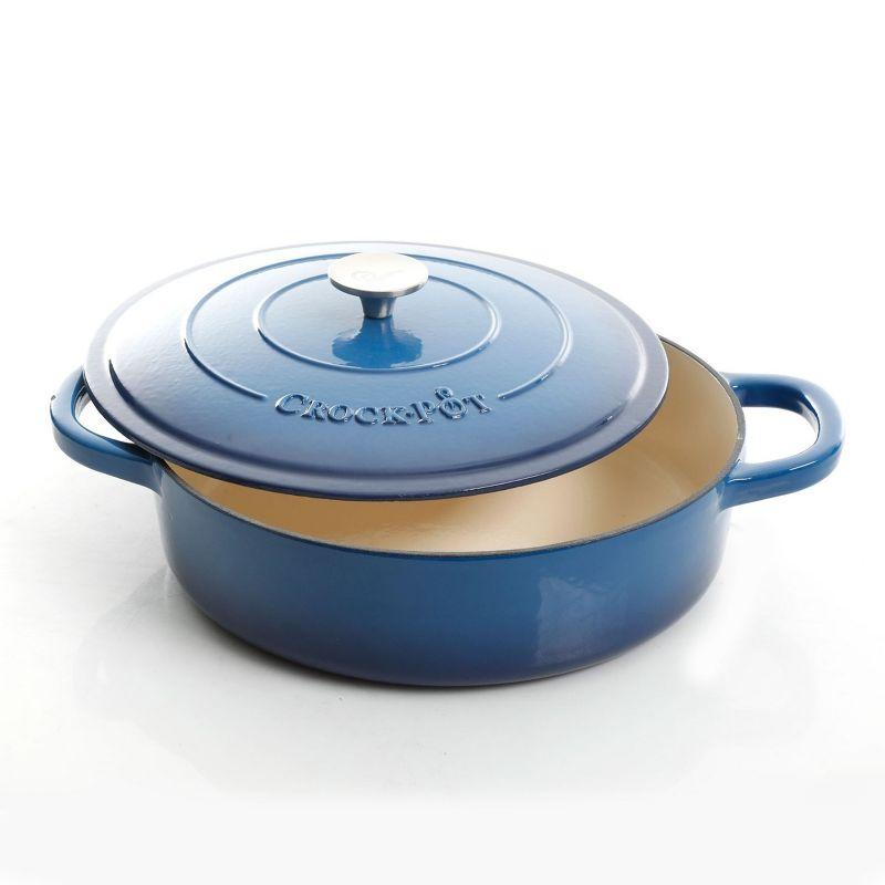 Crock Pot Artisan Enameled 5 Quart Cast Iron Round Braiser Pan with Self Basting Lid in Sapphire Blue