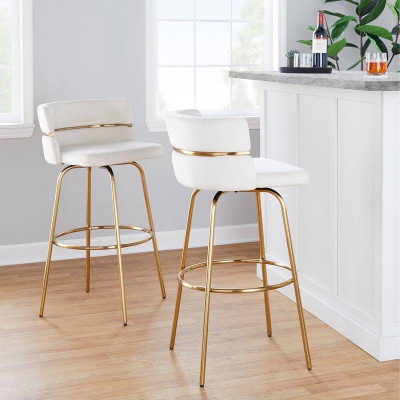 Set of 2 Cinch-Claire Barstools Gold/Cream - LumiSource: Swivel, Velvet Upholstery, Metal Base