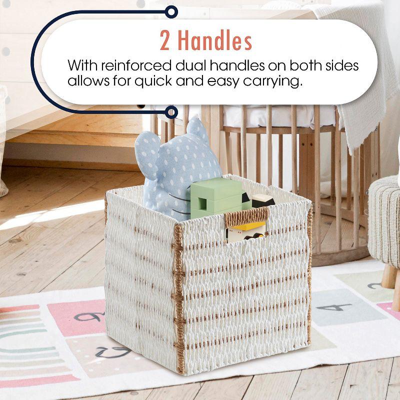 Ornavo Home 2 Pack Paper Wicker Storage Shelf Basket Cube Bin with Handles - 10.5" Inch - Brown