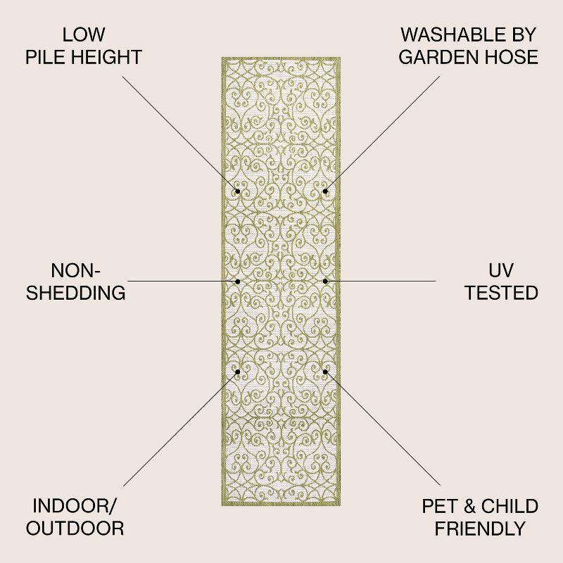 Boho-Chic Green/Cream Spanish Filigree Synthetic Indoor/Outdoor Rug