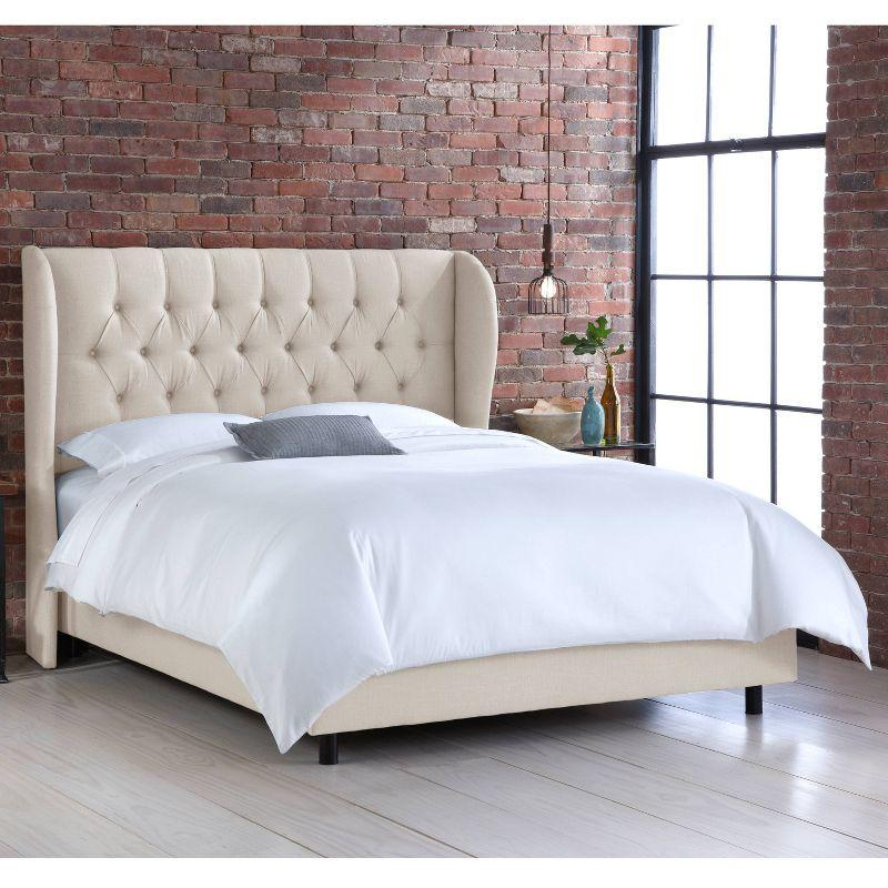 Skyline Furniture King Tufted Upholstered Wingback Bed Talc Linen
