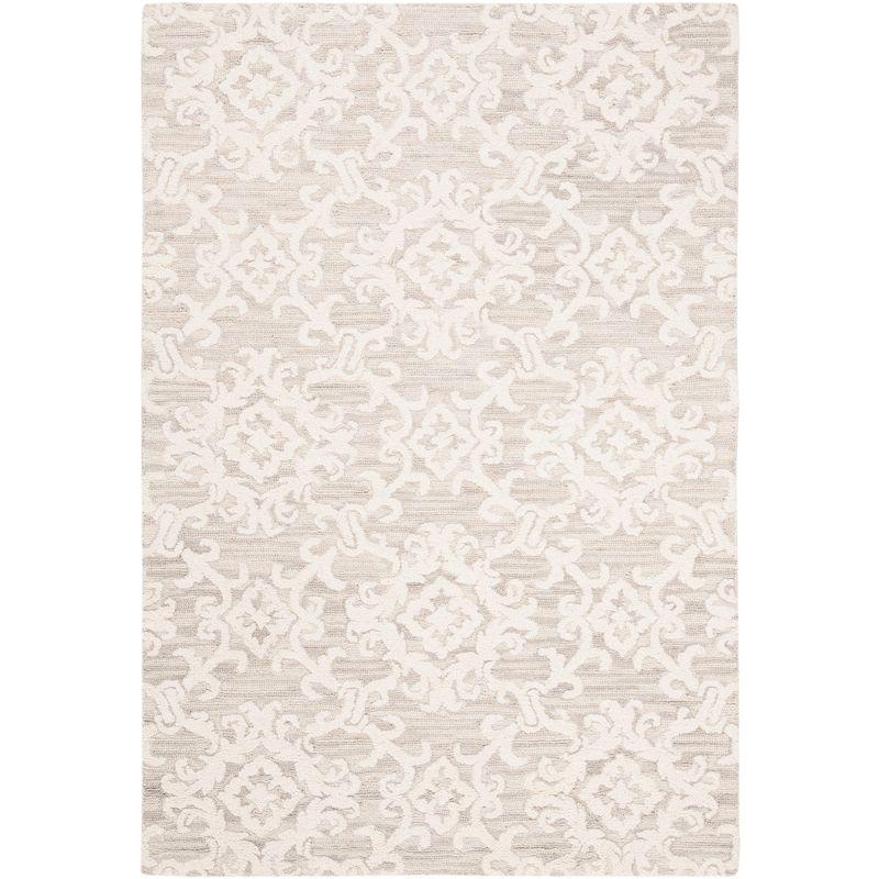 Handmade Grey and Ivory Floral Wool Tufted Rug, 2'3" x 4'