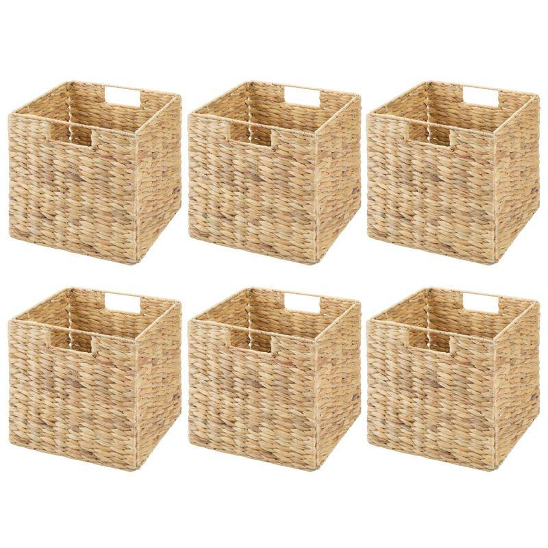 mDesign Hyacinth Woven Cube Bin Basket Organizer, Handles, 6 Pack, Natural/Tan