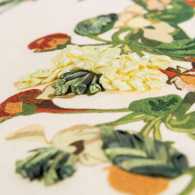 Botanical Embroidered Cotton Lumbar Pillow Cover 14"x26"