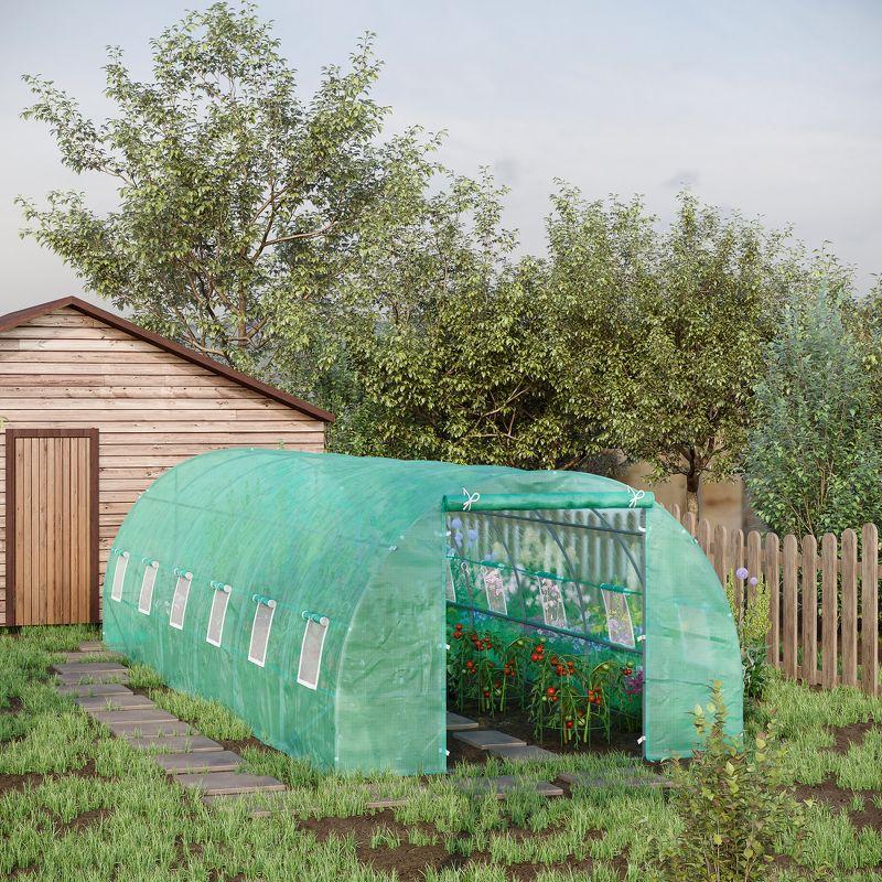 Outsunny Large Green PE Walk-In Tunnel Greenhouse with Steel Frame