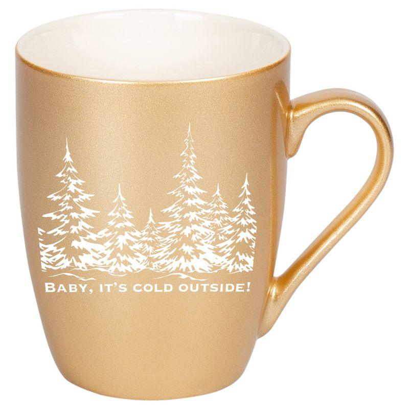 Gold Ceramic Mug with Winter Design, 12 oz