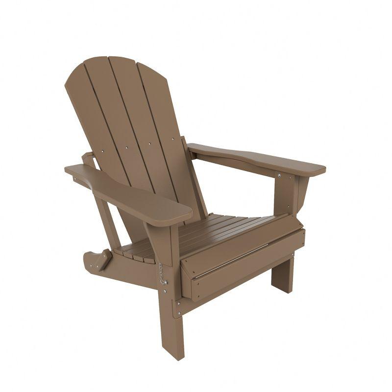 Weathered Wood HDPE Outdoor Folding Adirondack Chair with Wide Armrests