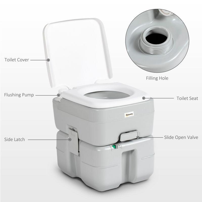 Outsunny 5.3 Portable Camping Toilet, Porta Potty with Level Indicator and Anti-Leak Handle Pump for Boating, Hiking, Travel, RV